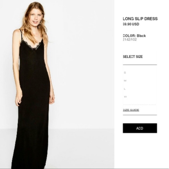 Brand new Zara black long slip dress with lace detail - Picture 1 of 3
